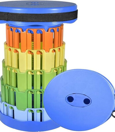 Snap Multi Portable Folding Stool, Camping, Hiking, Fishing, Picnic Chair Seat Table, Round Foldable Stool for Kids Adults Home, Office, Garden, Traveling 1PC (Blue Rainbow)