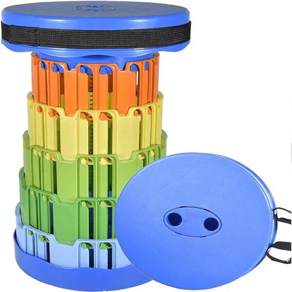 Snap Multi Portable Folding Stool, Camping, Hiking, Fishing, Picnic Chair Seat Table, Round Foldable Stool for Kids Adults Home, Office, Garden, Traveling 1PC (Blue Rainbow)
