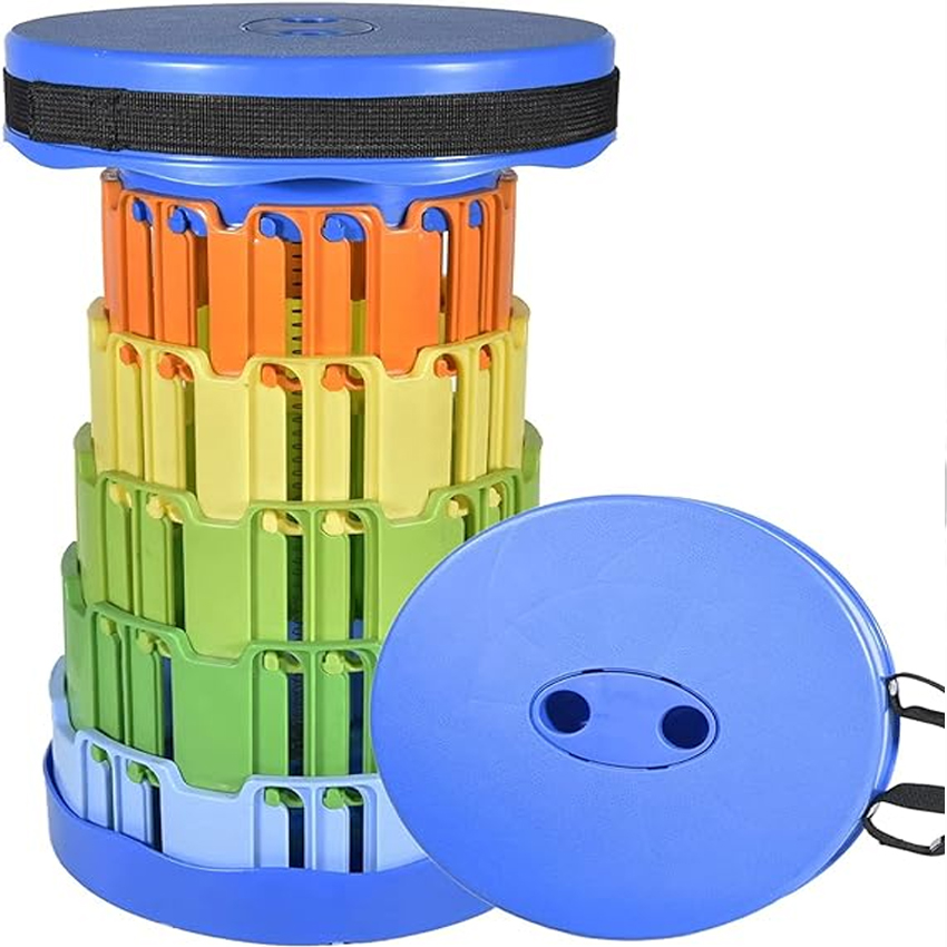 Snap Multi Portable Folding Stool, Camping, Hiking, Fishing, Picnic Chair Seat Table, Round Foldable Stool for Kids Adults Home, Office, Garden, Traveling 1PC (Blue Rainbow)
